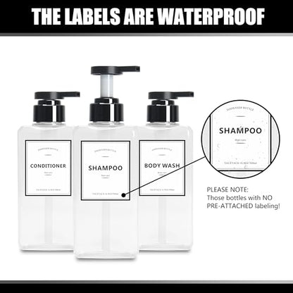 Soap Dispenser Set, YACAYACE 16.9oz Clear Shampoo and Conditioner - color: Clear, size: 2.5"L x 2.5"W x 7.6"H