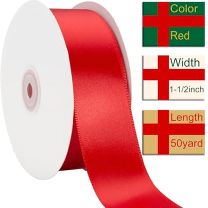1-1/2 Inch Red Ribbon 50Yards – Perfect for Gift Wrapping - color: Red, size: 1-1/2"