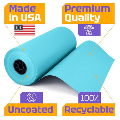USA Made 18" x 8640" (720 ft) Light Blue Kraft Paper Roll, Large Size - color: Light Blue, size: 1 Roll