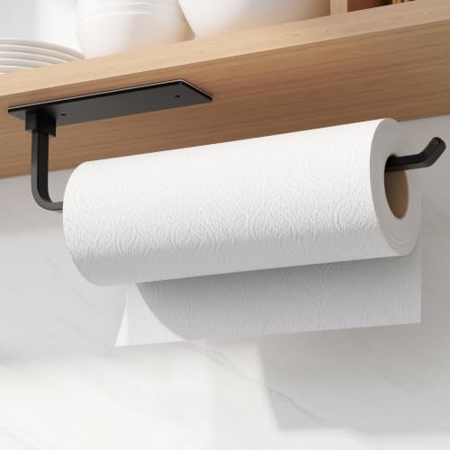 Paper Towel Holder Under Cabinet, Self-Adhesive or Drilling, Matte Black - color: Black