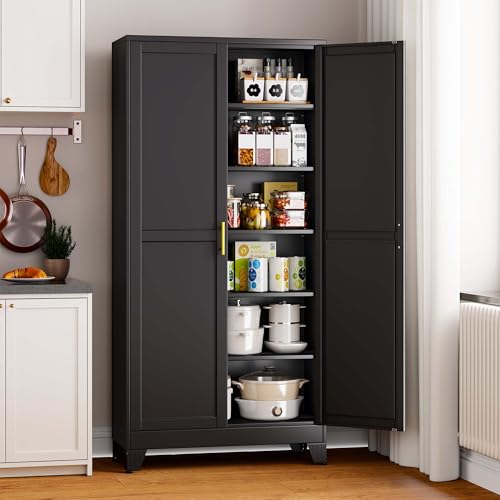 pozdeg 75" Black Widen Tall Steel Garage Storage Cabinet - color: Black, size: 17.99"D x 35.98"W x 75"H