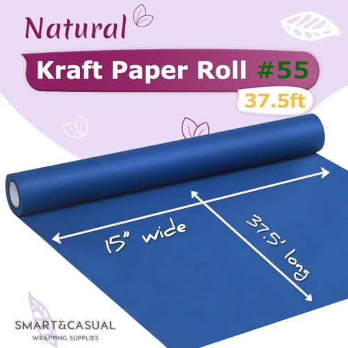 SMART&CASUAL 15" x 450" (37.5') Kraft Paper Roll for Art Craft Supplies Gift Wrapping Moving Packing Painting Drawing Paint Easel Poster Chart Paper (Blue, 15" W x 450" L (37.5')) - color: Blue, size: 15"W x 450"L ( 37.5' )