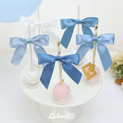 Pre-Tied Dusty Blue Satin Ribbon Bows for Crafts 3.5", 50 Pack - color: Dusty Blue