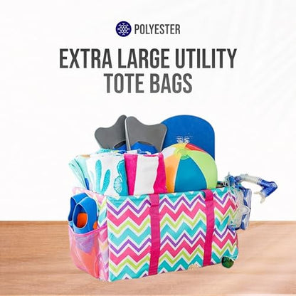 Extra Large Utility Tote Bag - Oversized Collapsible Beach Bag - Chevron Multi - color: Chevron Multi
