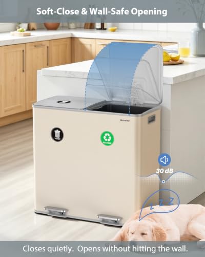 Dual Trash and Recycling Bins for Kitchen,2*13.2 Gal Dual Trash Can,Apricot - color: Apricot, size: 2 * 13.2 Gallon