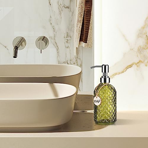 MOCLIF 16 OZ Clear Soap Dispenser with 304 Rustproof Stainless Steel Pump Bathroom Kitchen,Refillable Liquid Glass for Hand Soap, Dish Soap, Lotion(Green) - color: Green