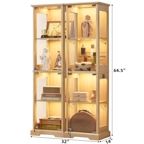 LELELINKY Farmhouse Narrow Glass Display Cabinet with Doors Set of 2 - color: Natural, size: 2 Pack