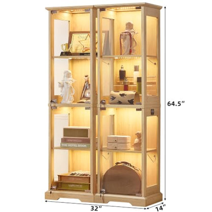 LELELINKY Farmhouse Narrow Glass Display Cabinet with Doors Set of 2 - color: Natural, size: 2 Pack