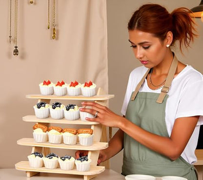 Wooden Display Stand, Tiered Cupcake Stand, 4 Tier Display Stand Riser - color: F-Natural