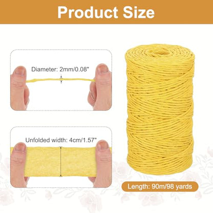 MECCANIXITY Raffia Ribbon 98 Yard Natural Paper String 2mm Wide Yellow - color: Yellow