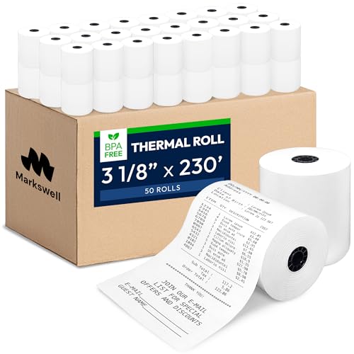 3 1/8" x 230' BPA Free Thermal Receipt Paper (50 Rolls) - size: 3 1/8" x 230' (50 Rolls)