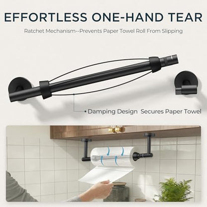 FORIOUS Paper Towel Holder Under Cabinet, One-Handed Tear，Matte Black - color: Matte Black