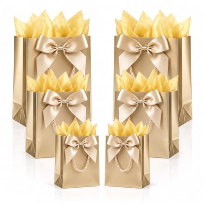 Offizon 12 PCS Champagne Gift Bags, Wedding Bag with Gold Tissue 7.5/11/12.6" - color: 3 Sizes-Champagne-12PCS