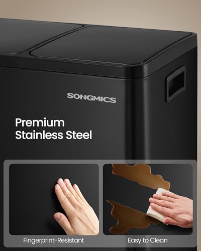 SONGMICS Trash Can, 2 x 8 Gallon (2 x 30 L) Double Compartment - color: Black, size: 2 x 8 Gal.