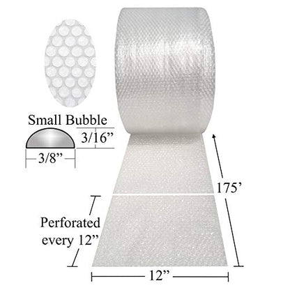 Clear Bubble Roll, 12" x 175', 3/16" Small Bubbles - color: Clear Bubble, size: 12" x 175' Small 3/16"