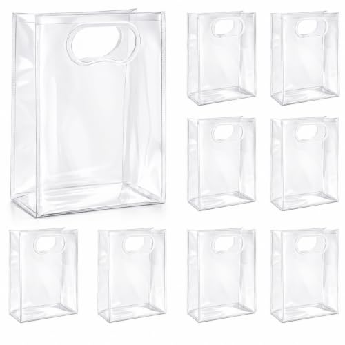 SHIPKEY 10 PCS Clear Gift Bags with Handles, Small White PVC Party Bag - color: White - Small