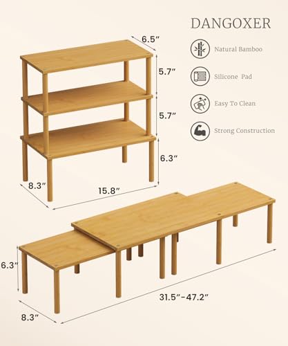 Set of 3 Bamboo Cabinet Organizer Shelf,Large(Natural) - color: Natural, size: Large