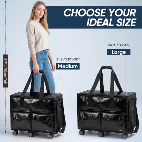 BALEINE Reusable Grocery Bag on Wheels, Foldable Rolling Tote Bag - color: Black- Wide, size: Medium