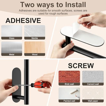 2‑Pack Paper Towel Holder Under Cabinet, Self Adhesive or Screw Mount - color: Black 2pc