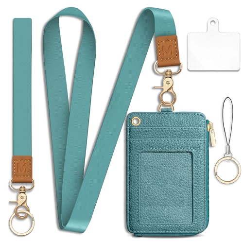 Blue Lanyard Wallet with Id Badge Holder Keychain for Card Women - color: Solid-blue