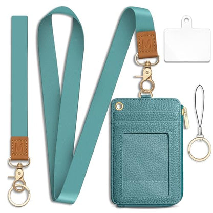 Blue Lanyard Wallet with Id Badge Holder Keychain for Card Women - color: Solid-blue