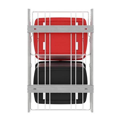 Rev-A-Shelf RV-18KD-1618C-S Double Pullout Trash Can for Kitchen Cabinets 35 Qt Garbage Recycling Bin on Full Extension Slides, Red/Black - color: Red & Black