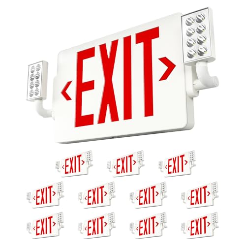 Amico 12 Pack Red Double-Sided Commercial Exit Sign Multi-Angle LED Lights - color: Red