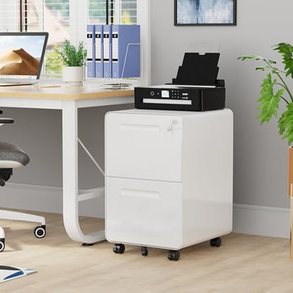 2 Drawer Mobile File Cabinet with Lock, 4 Keys and 25 Letter File Folders - color: White, size: 25.8"H*15.7"W-2 drawers(25 letter folders)