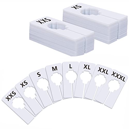 40 Pack Rectangular White Plastic Clothing Size Closet Rack Dividers Hangers, Preprinted in 8 Sizes XXS, XS, S, M, L, XL, XXL, XXXL (2.5”x 5”, Inner Diameter 1.38”) - color: White/Printed, size: 40 Pcs