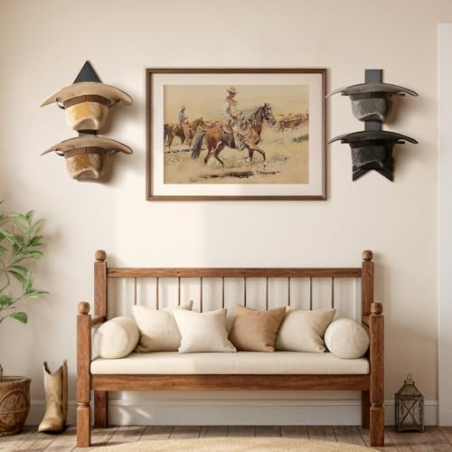 Cowboy Hat Holder for Wall, Wood Arrow Design, Hold 4 Wide-Brim Hats, Black - color: Black