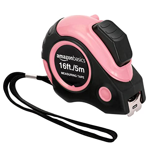 Amazon Basics Retractable Tape Measure with Metric and SAE Measurements, 16ft/5m, Belt Clip, Readable, Pink - color: Pink
