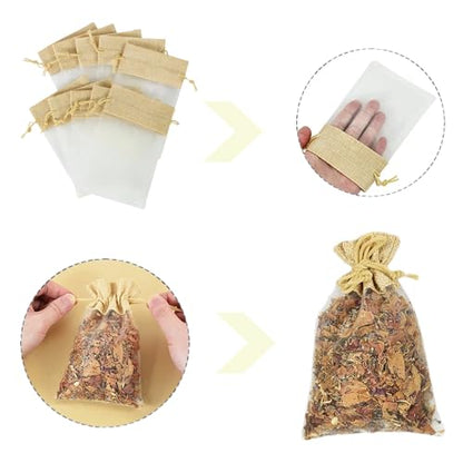GULELAYAR 30pc Linen Jute Organza Bags - 4x6 Inch Mesh Chiffon Gift Candy Jewelry Pouches Drawstring Bags for Wedding Easter Party Favors Christmas