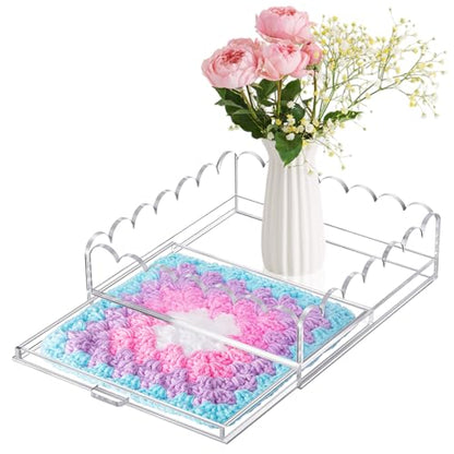 GlikCeil 1 Pcs 12" x 12" Acrylic Scalloped Tray Large Clear Acrylic Tray with Drawer for Insert Customizable Photos, Art, and Fabric Scalloped Basket for Needlepoint Napkin Frame Display Messages - size: 12" X 12"