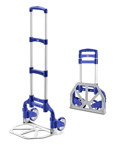 200 LBS Folding Hand Truck, Dolly Cart with Wheels - color: Blue