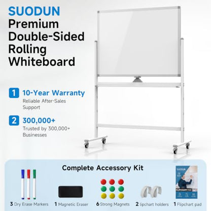 Mobile Rolling Whiteboard on Wheels 48" x 36" Double-Sided Magnetic - color: White, size: 48X36