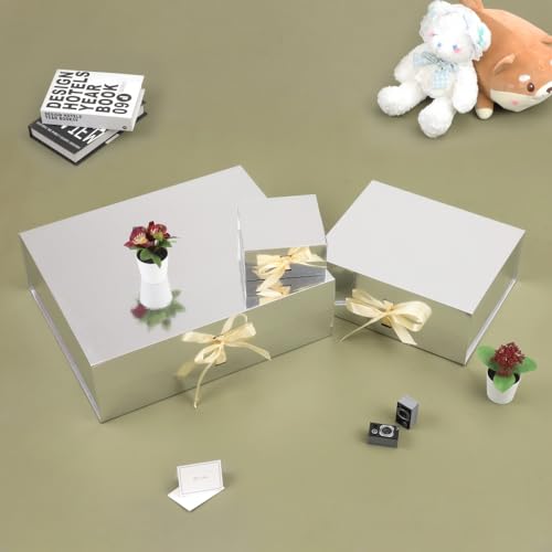BoxSkivra Silver Magnetic Gift Box Large 1 Pack 13X9X4 Inch - color: 13X9X4Inch-Silver-Pack of 1