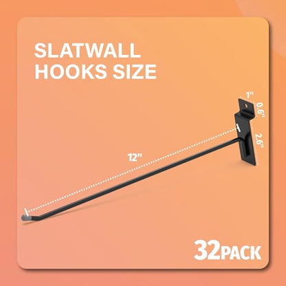 HUHOLE 32PC 12 Inch Slatwall Hooks Steel Hangers - style: Slatwall Hooks 12 Inch