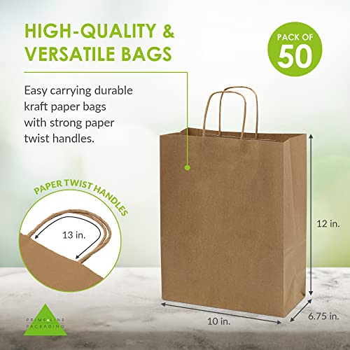 Prime Line Packaging Shopping Bags with Handles, 10x6.75x12 inches, 50 Pack - size: 10x6.75x12 Inch