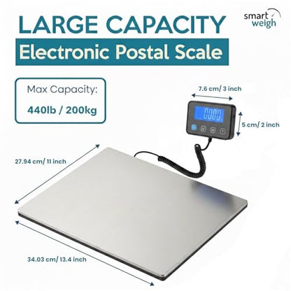 Smart Weigh Heavy-Duty Shipping Scale, 440 lb x 2 oz, Wide Platform, USB-C - color: 440 lbs Extra Wide