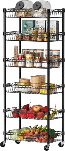 SINGAYE 6 Tier Shelf Wire Shelving Adjustable Storage Shelves Basket Rack - color: Black, size: 6-Tier[17"Dx12"Wx63"H]