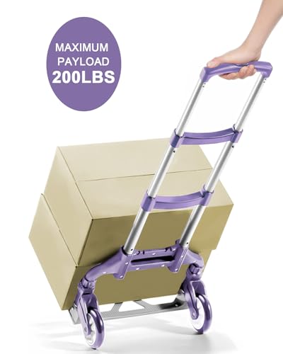 Folding Hand Truck, 200 LBS Capacity Lightweight Aluminum Trolley - color: Purple