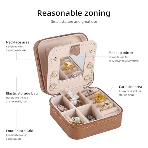KElofoN Small Travel Jewelry Box for Girls & Women with Mirror (Coffee) - color: Coffee