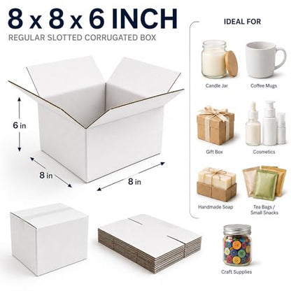 8x8x6 White Shipping Boxes, 25 Pack - size: 8x8x6 Inch
