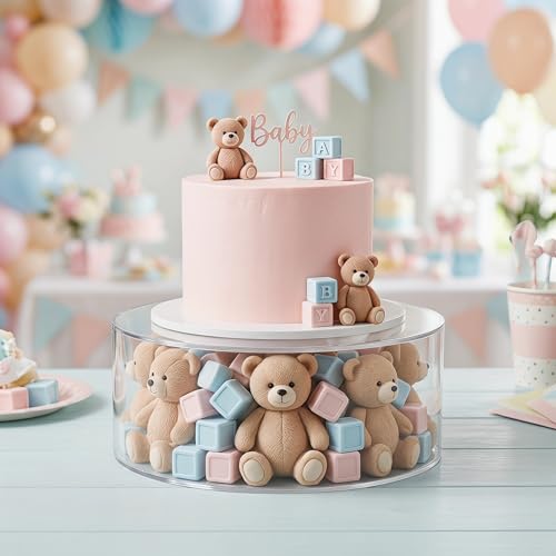 Jucoan Set of 2 Clear Acrylic Fillable Cake Stand, Cake Tier Display Stand Cupcake Stand, 12 Inch & 8 Inch Round Cylinder Display Riser for Wedding Birthday Baby Shower Party Centerpieces