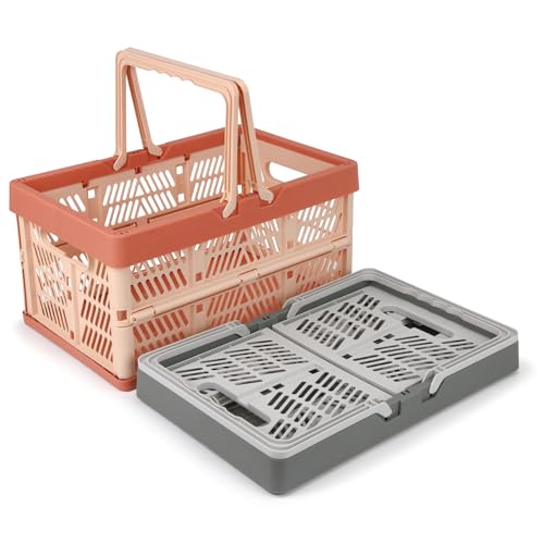2-Pack Foldable Storage Baskets, 20L Collapsible Crates PP Grey+Pink - color: Grey + Pink