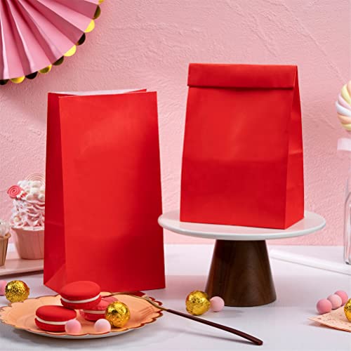 AWELL Red and White Small Party Favor Paper Bag Wrapped Treat Goody Snack Bags 4x3x9.3 inch for Birthday Graduation St.George's Party Recycled Bag,20 Counts - color: red,white