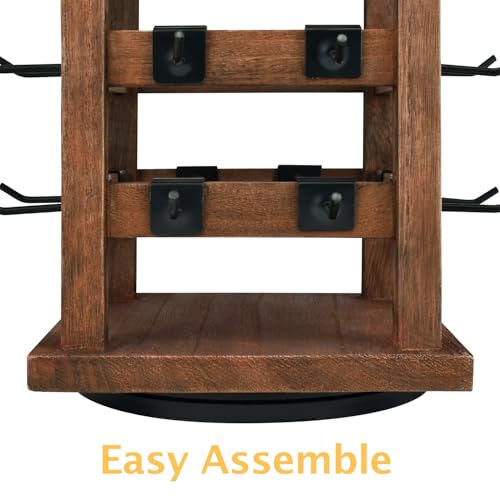 Ikee Design 5 Tiers Wood Rotating Jewelry Earring Display 42 Hooks - color: 4 side, Brown, 42 hooks