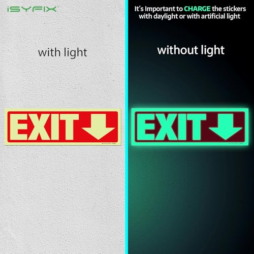 iSYFIX Exit Stickers Signs, Directional Down Arrow, 2 Pack 12x4 Inch - color: Sticker Down Glow, size: 2 Pk 12x4