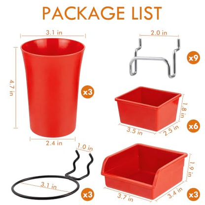 Pegboard Bins Cups with Hooks & Loops 12 Pack Peg Board Organizer (Red) - color: Red
