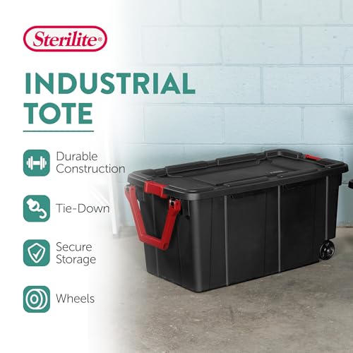 Sterilite Industrial Storage Tote w/Wheels for Garage, 40 Gallon, 4-Pack